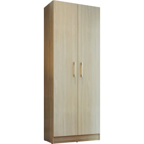 Beaux Meubles Pas Chers – Armoire 2 portes imitation chêne clair et érable – 4 étagères – Dimensions L 61 H 160.6 P 31.8 cm – Fixation murale incluse