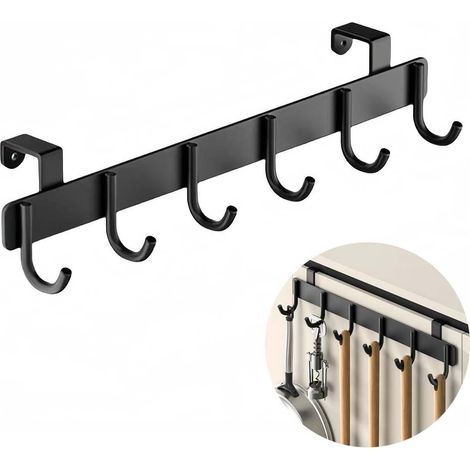 1Stk Türhaken Edelstahl mit 6 Haken ohne Bohren, Moderner Türhänger Schwarz für Kleidung Handtücher Accessoires, Badezimmer Küche Garderobe Platzsparende Aufbewahrung (1/5)