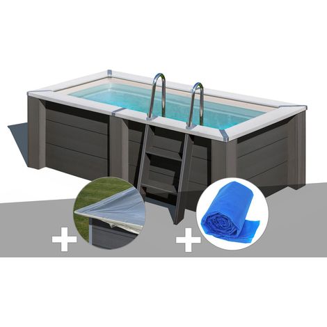 Kit piscine composite Gré Avant-Garde carrée 3,15 x 1,75 x 0,96 m + Bâche hiver + Bâche à bulles