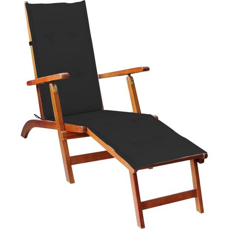 Chaise de terrasse avec repose-pied et coussin Acacia solide 6 (1/5)