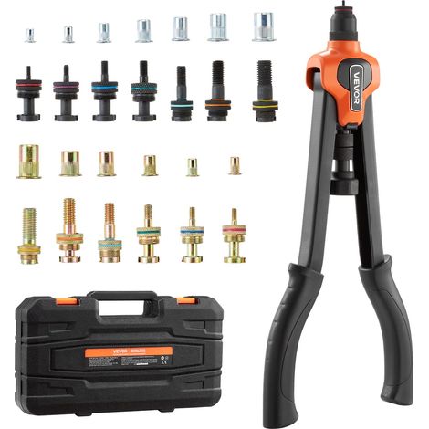 Riveteuse Manuelle 42 cm, Kit d'Outils à Riveter Complet, pour Bricoleur Installation et Réparation Maison, Pince à Écrous à Sertir avec 13 Mandrins Métriques et SAE, 130 Écrous, avec Mallette (1/5)