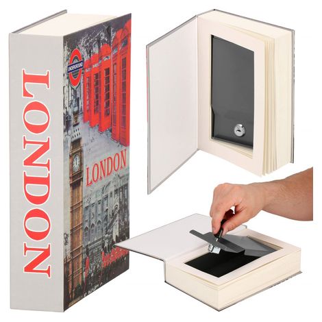 Cassetta per soldi in metallo 22x15,5x4,5 cm libro cassaforte.