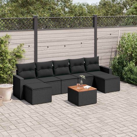 vidaXL Salon de jardin 8 pcs avec coussins noir résine tressée (1/5)