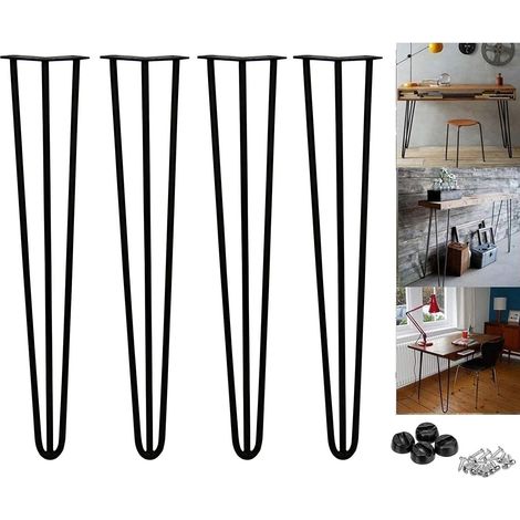 pieds de table en métal de 28 pouces pieds de table en épingle à cheveux en acier noir de 71 cm mobilier moderne médiéval robuste à trois pôles de style industriel 10 mm avec patins de protection et v (1/5)