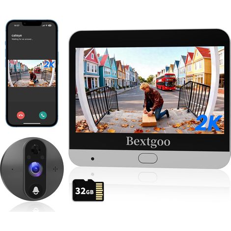 Judas de Porte Camera Surveillance 2K, Visiophone Judas Numerique avec Écran 4,3", Carte 32G, Batterie 8000mAh, Angle 170°, Audio Bidirectionnel, Détection IA, pour Appartement et Maison (1/5)