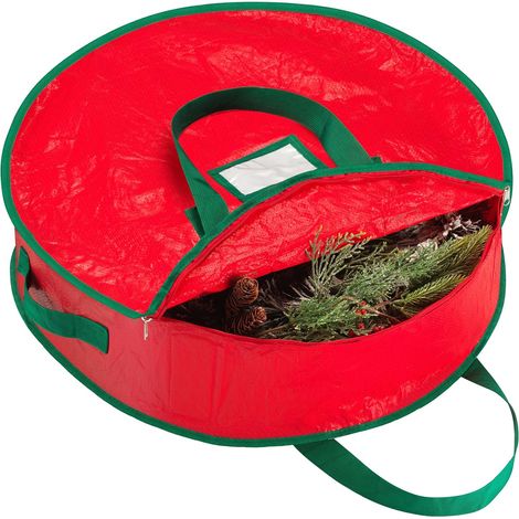 61 x 20 cm Sac de rangement pour couronne de Noël  Bâche résistante, fermeture éclair, poignée renforcée et facile à glisser. Protégez votre couronne de Noël de la poussière, des insectes et de l'hu