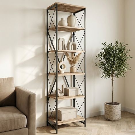 Bücherregal Suadiye Atlantic Pine Schwarz Melamin 50x180x30 cm