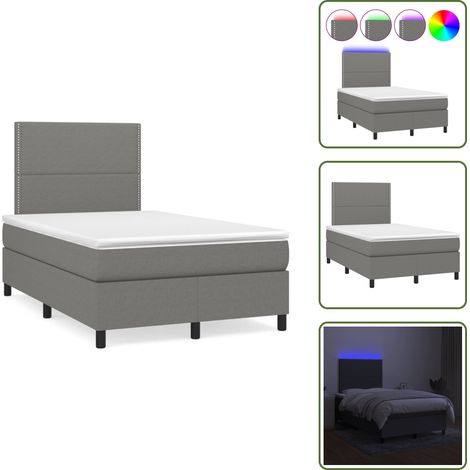 Sommier à lattes de lit matelas LED gris foncé 120x190 cm tissu - Sommier Tapissier - Lit Double - Matelas Led - Éclairage LED - Têted Lit Ajustable (1/5)