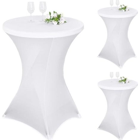 Lot de 3 nappes à Coins carrés Extensibles en Spandex pour Cocktail 80x110cm Table Haute ajustée Blanche, Nappe Ronde de Cocktail pour Table de Banquet de Cocktail de Mariage (Blanc) (1/4)