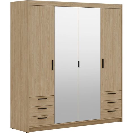 AX LIVING Geölte Eiche Kleiderschrank mit Spiegel Storicos 4T6S 176,3cm Groß