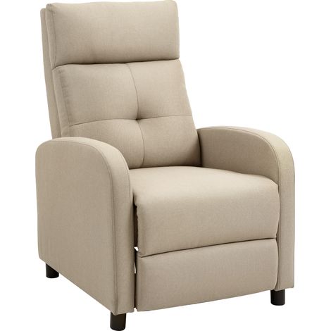 HOMCOM sillón relax reclinable manual, sillón relax de lino con apertura push, reposapiés, respaldo alto, acolchado grueso, hasta 155º, beige (1/3)