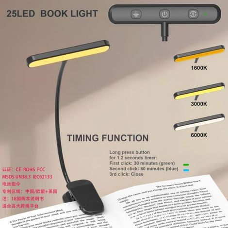Lampe de Lecture - Pince Ajustable 5 cm - 25 LED - Angle Pivotant 180° - Pour Partition Musicale Bureau Piano - 1 Pièce