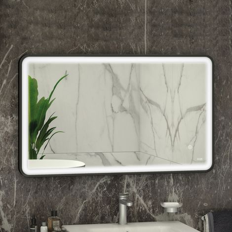 RAK Art Matt Black 600mm x 1000mm Soft Illuminated LED Mirror - RAKARTSFMB5003 (1/2)