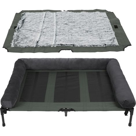 Bingo Paw – Lit de camp pour chien surélevé – Tissu oxford déhoussable – Couverture en peluche – Charge jusqu'à 80kg – Dimensions L 90x70x18cm – XXL 130x90x18cm