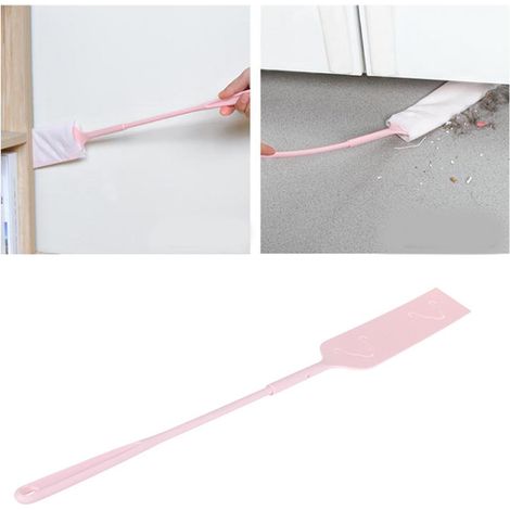 Brosse à fentes, plumeau, brosse de nettoyage ménager pour sous les lits, les murs et les plafonds, plumeau à fentes à long manche, rose. (1/4)