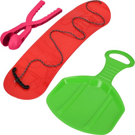 KOTARBAU® Snowboard Enfant - 68x20 cm - Rouge Rose Vert - PVC - Luge Enfant - 34x 53 cm- Pince à Boule de Neige - Sled - Traineau Enfant - Moule Boule de Neige - Snowball Maker (1/5)