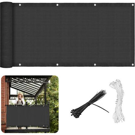 0,9x5 mètres, écran de confidentialité pour balcon, clôture décorative, toile d&aposombrage perméable pour l&aposextérieur, noir (1/5)