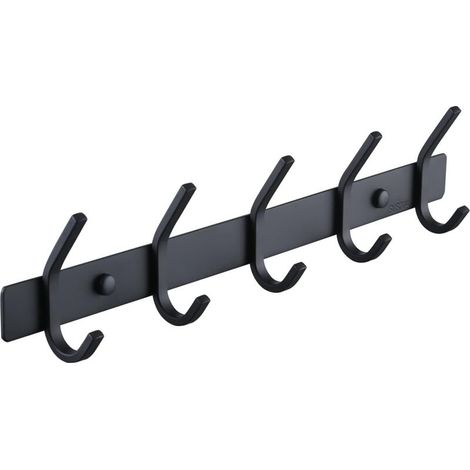 ZOLGINAH Porte Manteau Mural, Patere 5 Crochets, Crochet Porte-Manteau Noir Acier Inoxydable Accroche Serviette salle de Bain, AH203H5-BK