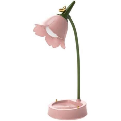 Touch-sensitive LED table lamp in the shape of a flower, bedside night light, USB port, dimmable, pink