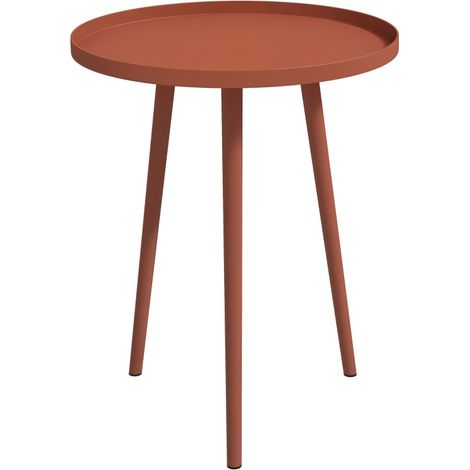 Table basse de jardin ronde, table d'appoint extérieur avec bord rond en acier, dim. Ø40 x 50H cm rouge (1/5)