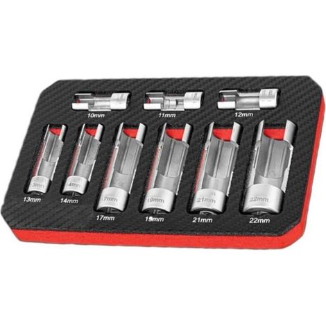 Set 9Pz Chiavi a Bussola per iniettori Diesel da 10-22mm Attacco 1/4" 3/8" 1/2" (1/5)
