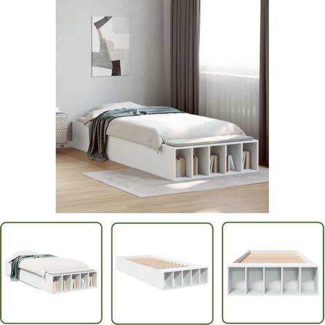 The Living Store Cadre de lit sans matelas blanc 100x200 cm - Cadre De Lit - Lit Double - Lit Blanc - Meuble Chambre - Rangement Sous Lit (1/5)