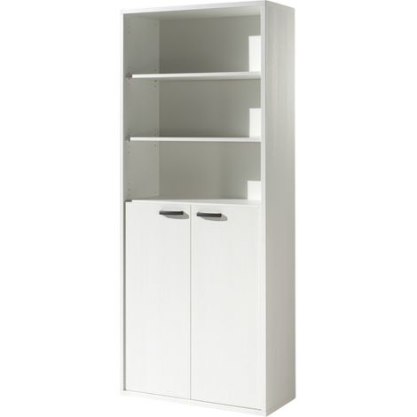 Biblioteca de oficina - 2 puertas y estantes - Colección SOON - Blanco Mate