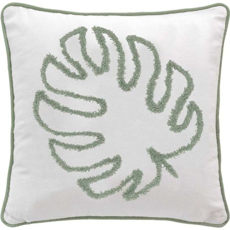 Housse de Coussin "Mahe" 40x40cm Naturel & Vert (1/4)