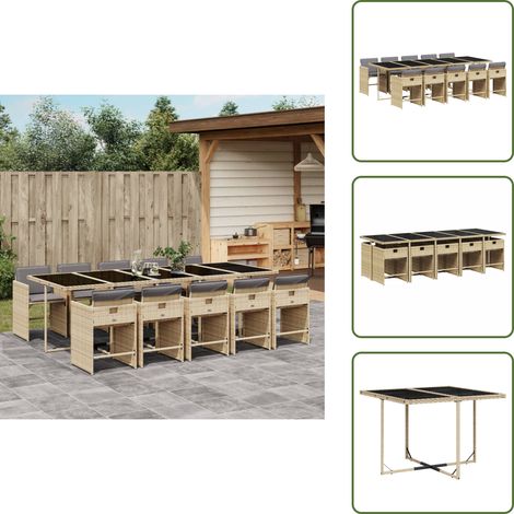 Ratán sintético - vidaXL Set comedor de jardín 11 pzas con cojines ratán sintético beige - Cojines para sillas