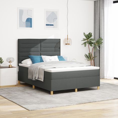 Boxspringbett mit Matratze Dunkelgrau 140 x 200 cm Stoff vidaXL (1/5)