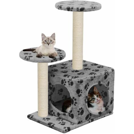 Katzenbaum mit Sisal-Kratzsäule 60 cm Grau Pfoten-Aufdruck vidaXL (1/5)