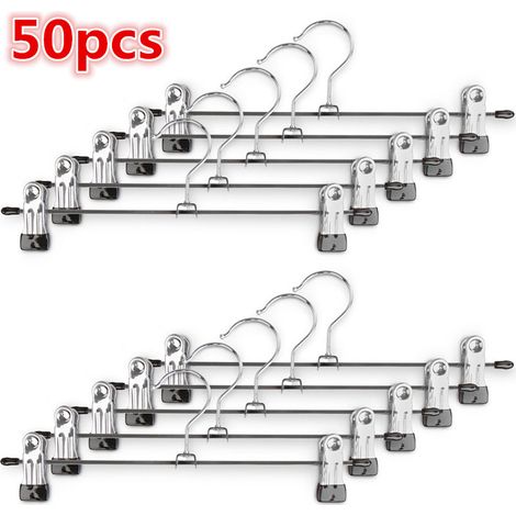 Hofuton Lot de 50 Cintres Métalliques à Pinces Inoxydable Vêtement /Pantalon /Serviette (1/5)