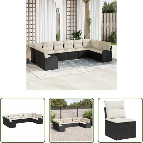 Canapé extérieur - Ensemble de canapé de jardin 10 pcs Noir et Blanc polyrotin (1/5)