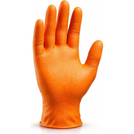 gants Nitile,extra forts + DE 8 Grammes, 2x plus épais, Gant ORANGE nitrile structure 3D, Gants mecanicien extra-résistants, 50 pcs/boîte M, L, XL, XXL (50, ORANGE, M) (1/5)