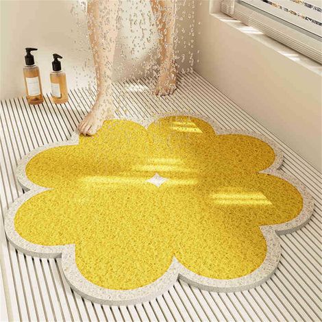 Alfombrilla de ducha de 50x50 cm, con estampado de trébol, de PVC tipo lufa, con drenaje, color amarillo.