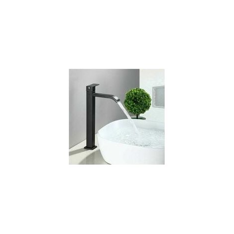 Robinet Pour Lavabo - Robinet Cascade En Acier Inoxydable - Mélangeur Chaud/Froid - Fixe - Type Levier - Diamètre De Raccord 32 mm - Noir (1/4)