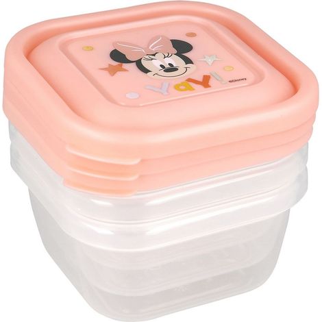 Set 3 contenitori per frigo Disney Minnie in plastica alimentare per bambini piccoli, ideale per trasportare cibo ovunque