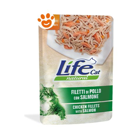 Life Cat Natural Filetti di Pollo con Salmone - Life Cat Natural Filetti di Pollo con Salmone - Bustina Da 70 Gr