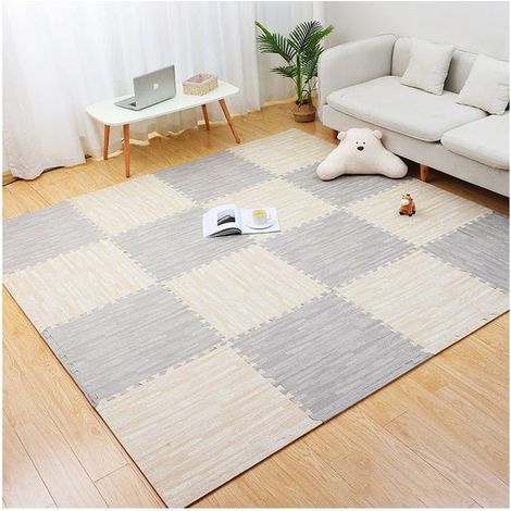 Lot de 24 tapis de jeu patchwork en mousse EVA, imperméable, antidérapant, insonorisé, blanc + gris, 30x30 cm (1/4)