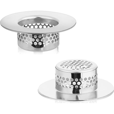 Lot de 2 filtres de vidange d'évier, filtre en acier inoxydable de 2,8 cm, attrape-cheveux pour évier et lavabo, serpillère, piscine (1/5)