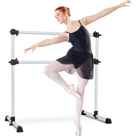 COSTWAY Sbarra da Balletto Doppia in Metallo, Portatile e Regolabile in Altezza con Cuscinetti Antiscivolo e Base Girevole, Ideale per Allenamento Stretch, Carico Massimo 50 kg, Argento (1/5)