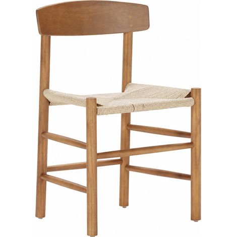 Chaise en bois de pin et assise en corde - vieilli (1/5)