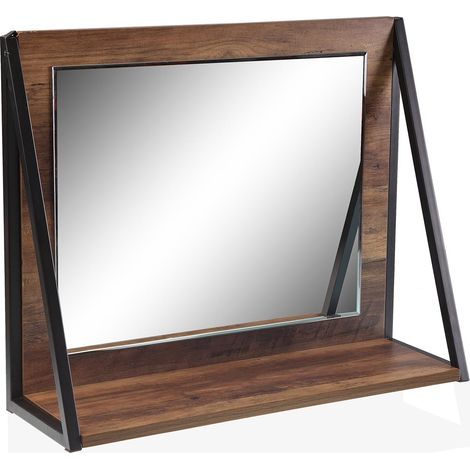 Specchio da Appendere con Mensola PORTAOGGETTI in Legno e Metallo Perfetto per Bagno o Casa 60x48 cm Elegante e Funzionale (1/4)