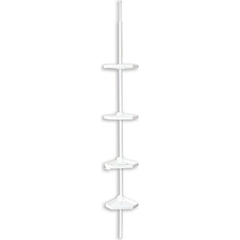 MSV – Etagère de douche d'angle auto-portée 135-260cm – Acier blanc – 4 étagères – Montage sans perçage – Pour espaces confinés