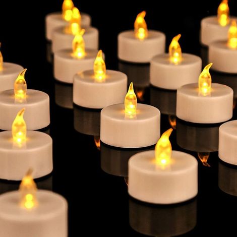 Paquet de 24 bougies chauffe plat à LED,Bougies chauffe plat à piles bougies chauffe plat sans flamme scintillantes réalistes et lumineuses pour les célébrations saisonnières et festives (1/5)