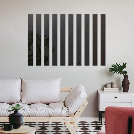Mirror Tiles, 5 x 50 cm, Stripe Wall Stickers, Removable Acrylic Frameless, for Home Living Room Bedroom Decoration (10 Pcs) (Black) (1/5)