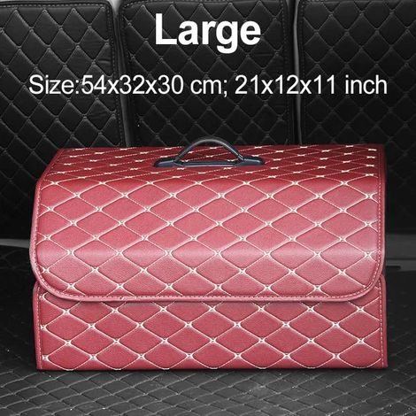 Boîte de rangement en cuir (rouge bordeaux, taille L) - Organisateur de coffre pliable pour voiture et SUV - Boîte de rangement pratique (1/5)