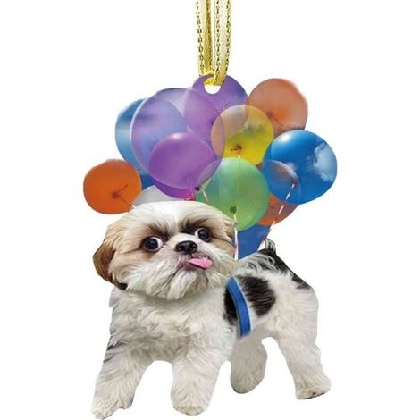 Pendentif Rétroviseur de Voiture, Ornement Chien Suspension Voiture avec Ballon Coloré, Mignon Drôle Chien Décoration Voiture, (1/4)