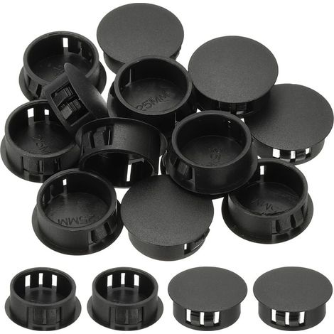 Lot de 34 bouchons en nylon 25 mm, couleur noir - Couverture pour trous et fixation de câbles bureau, électrique, outdoor