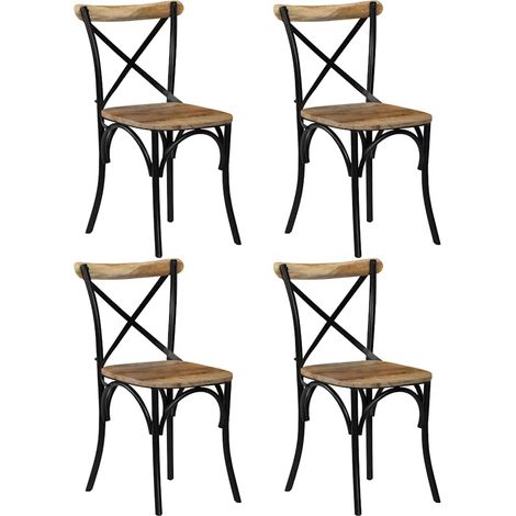 Lot de 4 Chaises design - Chaises à dossier croisé Noir Bois de manguier massif BonneVie-79760 (1/5)